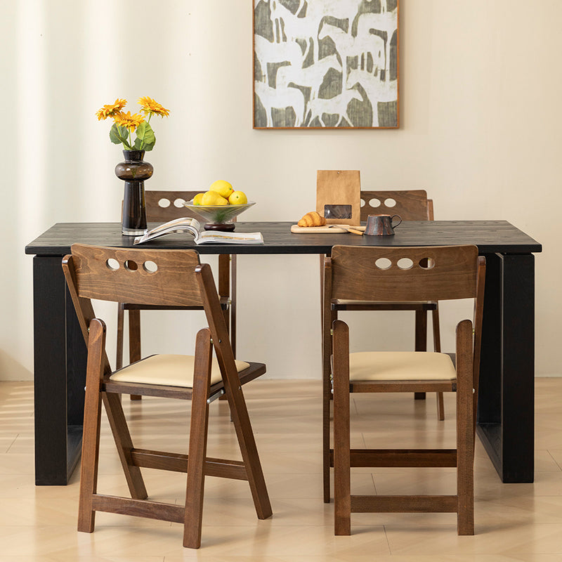 Traditional Rustic Rectangular Beech Wood &amp; Plywood Linen PU Leather Foldable Dining Chair Backrest For Dining Room