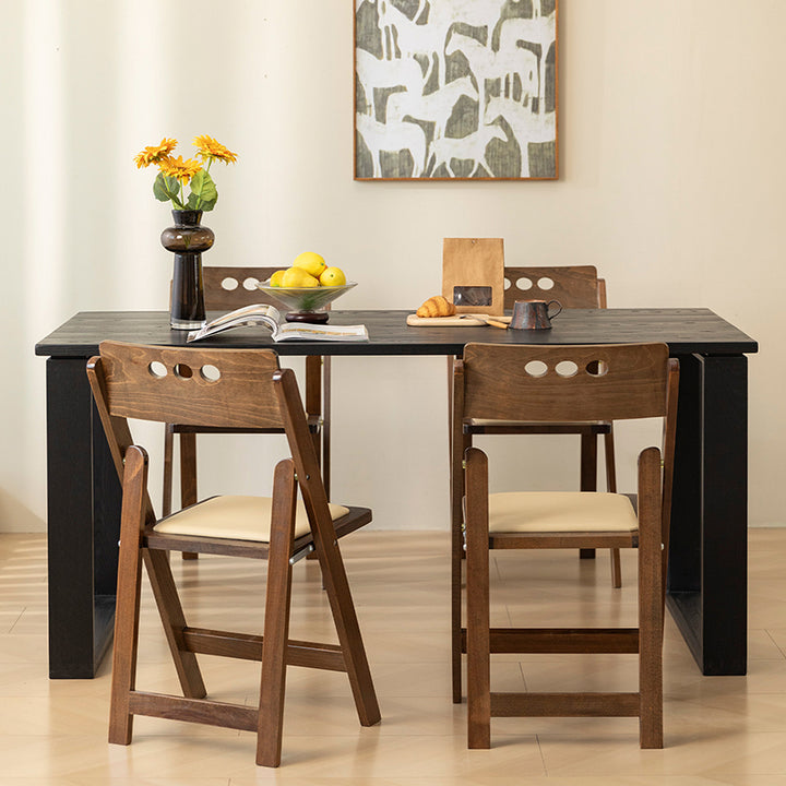 Traditional Rustic Rectangular Beech Wood &amp; Plywood Linen PU Leather Foldable Dining Chair Backrest For Dining Room