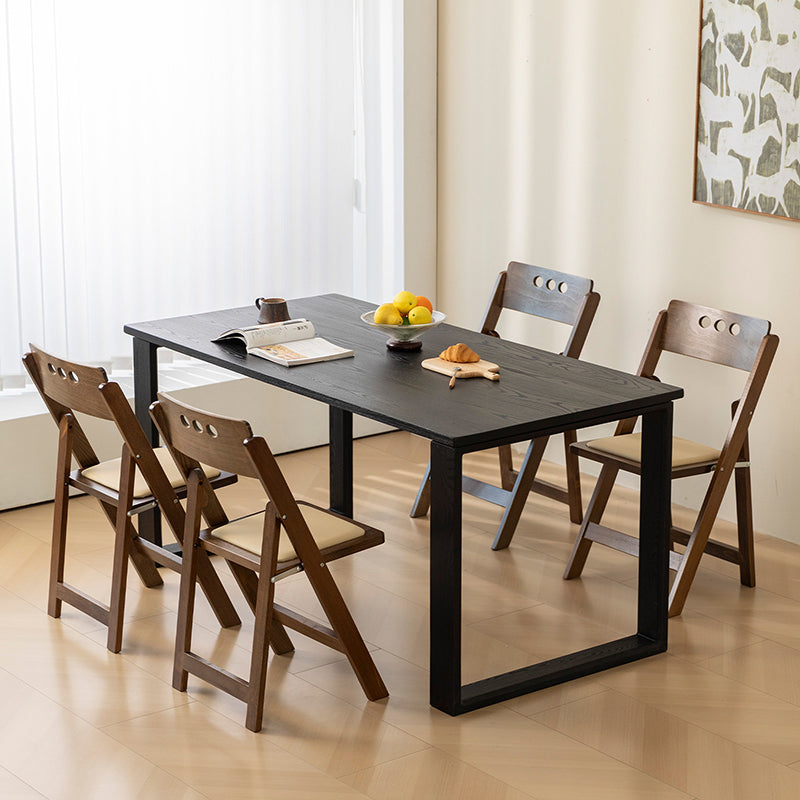 Traditional Rustic Rectangular Beech Wood &amp; Plywood Linen PU Leather Foldable Dining Chair Backrest For Dining Room