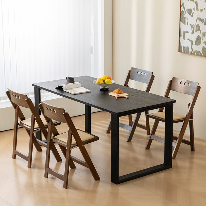 Traditional Rustic Rectangular Beech Wood &amp; Plywood Linen PU Leather Foldable Dining Chair Backrest For Dining Room