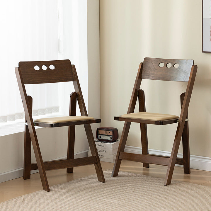Traditional Rustic Rectangular Beech Wood & Plywood Linen PU Leather Foldable Dining Chair Backrest For Dining Room