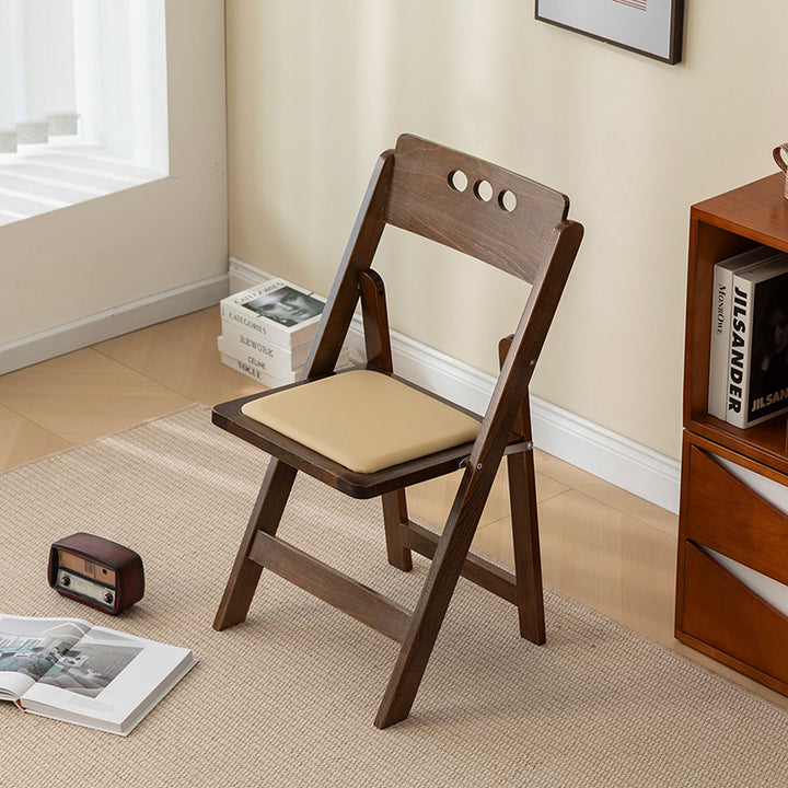 Traditional Rustic Rectangular Beech Wood &amp; Plywood Linen PU Leather Foldable Dining Chair Backrest For Dining Room