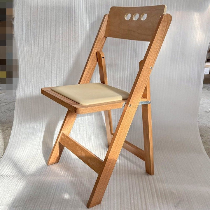 Traditional Rustic Rectangular Beech Wood &amp; Plywood Linen PU Leather Foldable Dining Chair Backrest For Dining Room