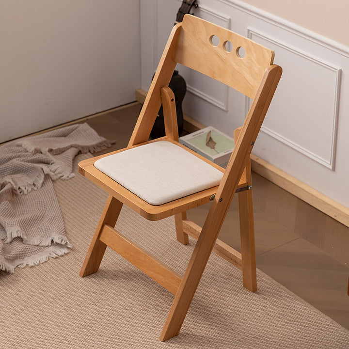 Traditional Rustic Rectangular Beech Wood &amp; Plywood Linen PU Leather Foldable Dining Chair Backrest For Dining Room