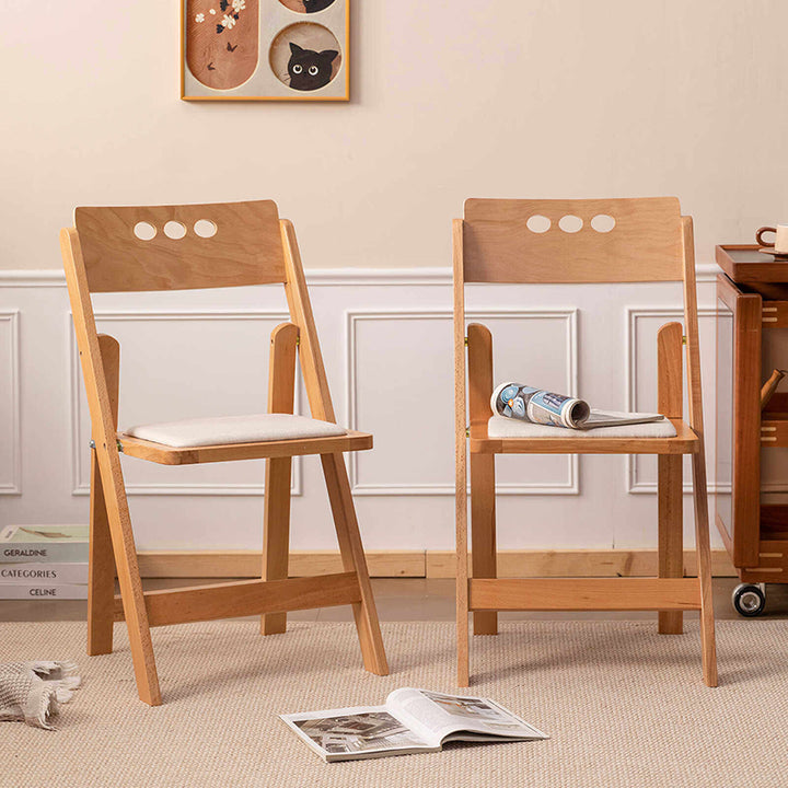 Traditional Rustic Rectangular Beech Wood & Plywood Linen PU Leather Foldable Dining Chair Backrest For Dining Room