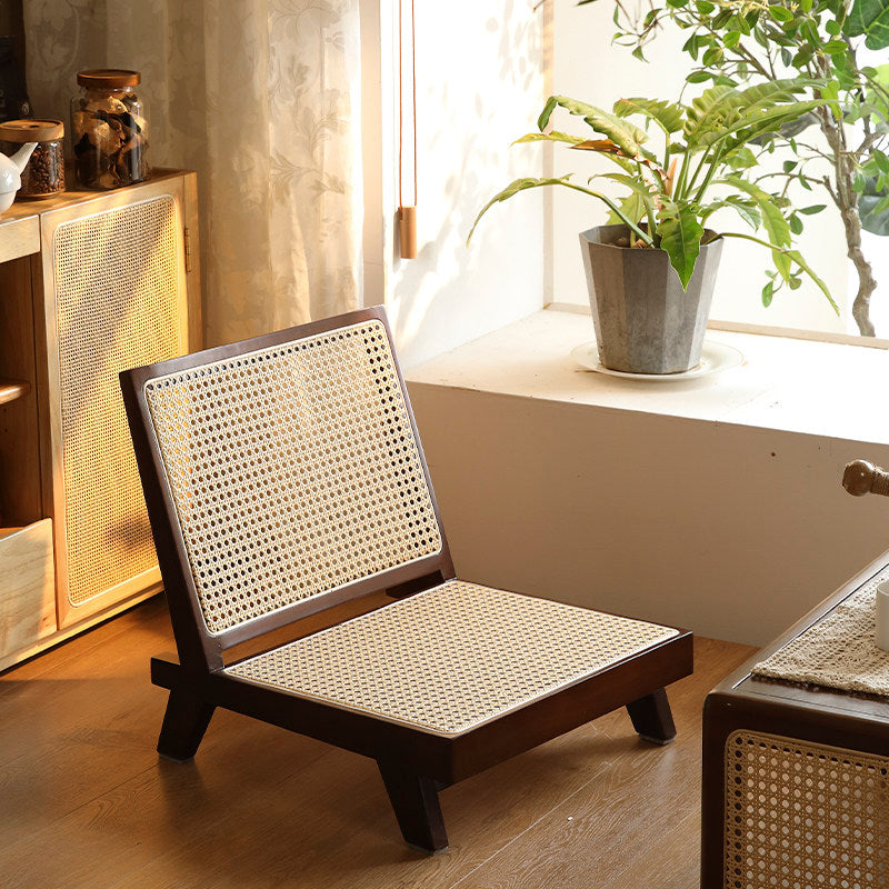 Traditional Rustic Rectangular Rubberwood Faux Rattan Weaving Lightweight Ergonomic Design Low Stool Backrest For Living Room