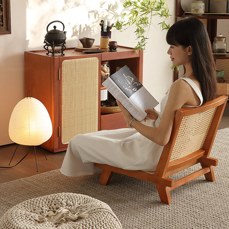 Traditional Rustic Rectangular Rubberwood Faux Rattan Weaving Lightweight Ergonomic Design Low Stool Backrest For Living Room