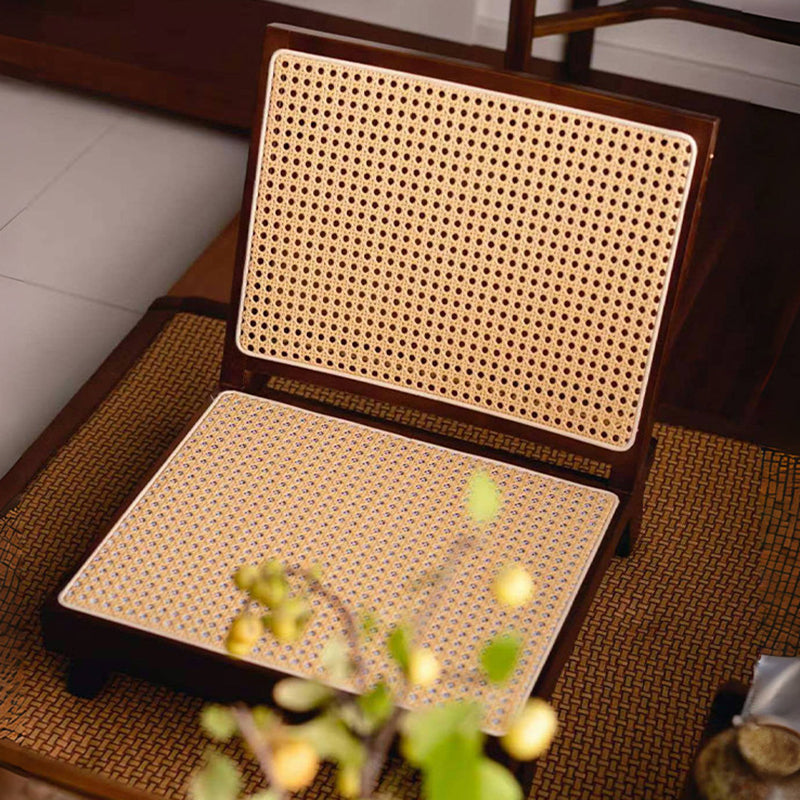 Traditional Rustic Rectangular Rubberwood Faux Rattan Weaving Lightweight Ergonomic Design Low Stool Backrest For Living Room