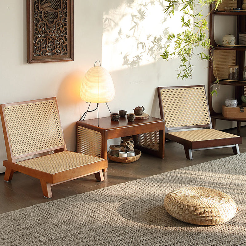 Traditional Rustic Rectangular Rubberwood Faux Rattan Weaving Lightweight Ergonomic Design Low Stool Backrest For Living Room