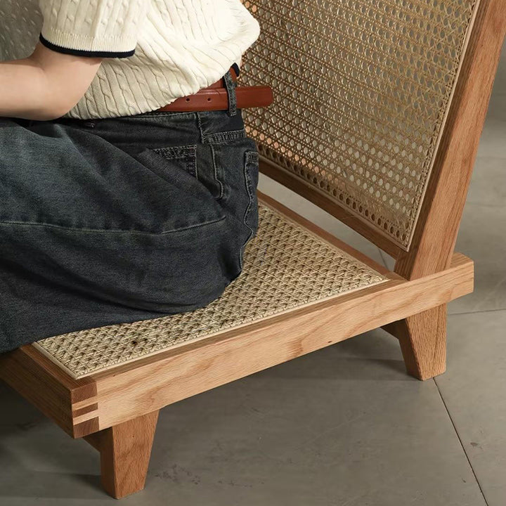 Traditional Rustic Rectangular Rubberwood Faux Rattan Weaving Lightweight Ergonomic Design Low Stool Backrest For Living Room