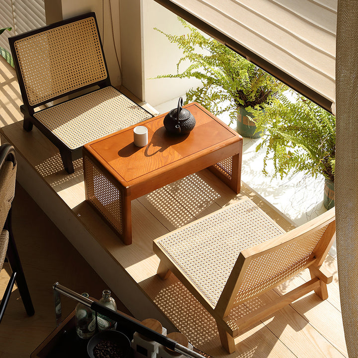Traditional Rustic Rectangular Rubberwood Faux Rattan Weaving Lightweight Ergonomic Design Low Stool Backrest For Living Room