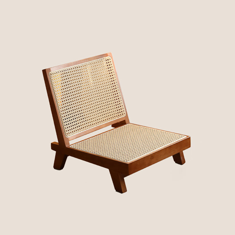 Traditional Rustic Rectangular Rubberwood Faux Rattan Weaving Lightweight Ergonomic Design Low Stool Backrest For Living Room
