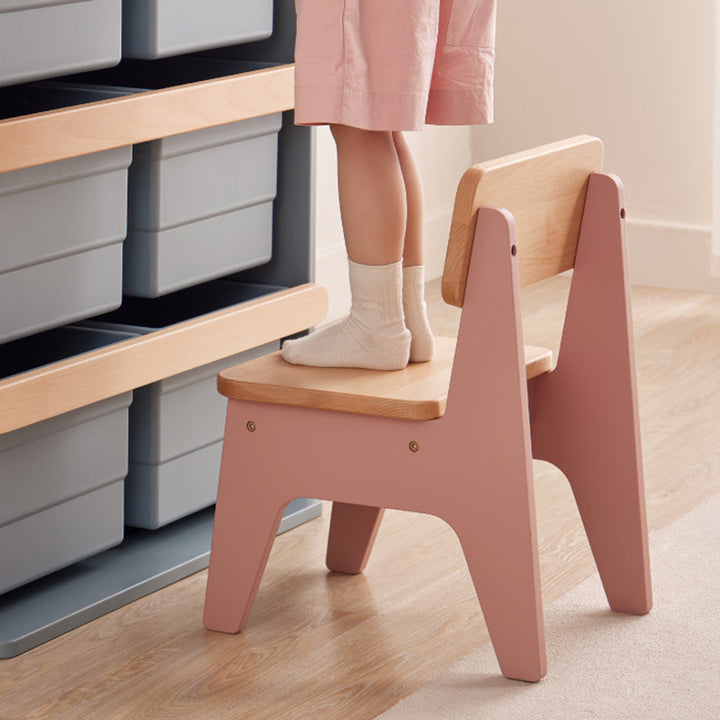 Tabouret bas contemporain nordique trapézoïdal durable en bois de hêtre pour enfants, sans dossier ni accoudoirs, pour salon 
