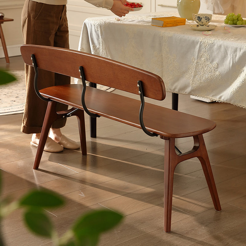 Moderne ovale Sitzbank im Mid-Century-Stil aus Kautschukholz und Karbonstahl mit bequemer Rückenlehne, ohne Armlehnen, für Esszimmer &amp; Eingangsbereich 