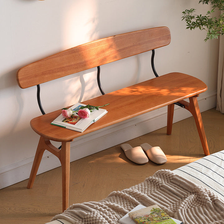 Modern Mid-Century Oval Rubberwood Carbon Steel Comfortable Bench Backrest Armless For Dining Room & Entryway