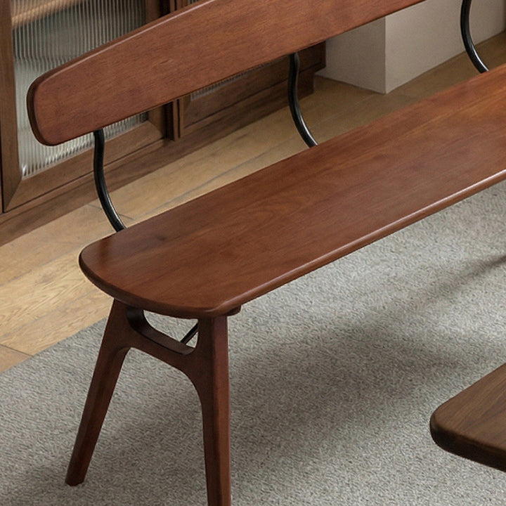 Moderne ovale Sitzbank im Mid-Century-Stil aus Kautschukholz und Karbonstahl mit bequemer Rückenlehne, ohne Armlehnen, für Esszimmer &amp; Eingangsbereich 
