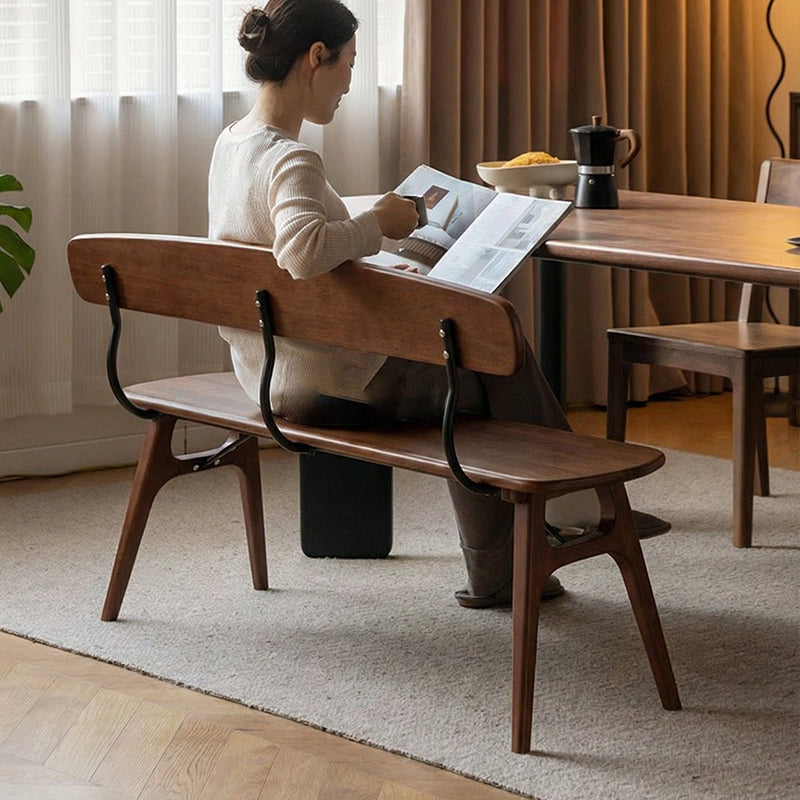 Moderne ovale Sitzbank im Mid-Century-Stil aus Kautschukholz und Karbonstahl mit bequemer Rückenlehne, ohne Armlehnen, für Esszimmer &amp; Eingangsbereich 