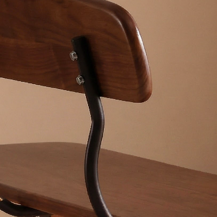Moderne ovale Sitzbank im Mid-Century-Stil aus Kautschukholz und Karbonstahl mit bequemer Rückenlehne, ohne Armlehnen, für Esszimmer &amp; Eingangsbereich 