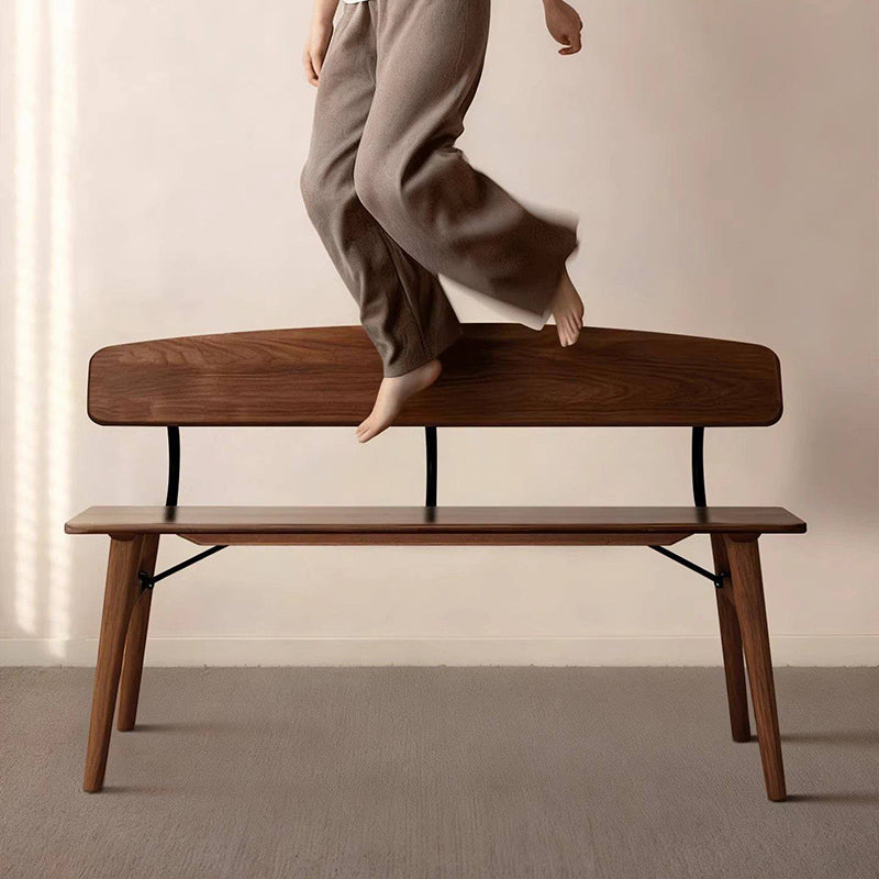 Moderne ovale Sitzbank im Mid-Century-Stil aus Kautschukholz und Karbonstahl mit bequemer Rückenlehne, ohne Armlehnen, für Esszimmer &amp; Eingangsbereich 