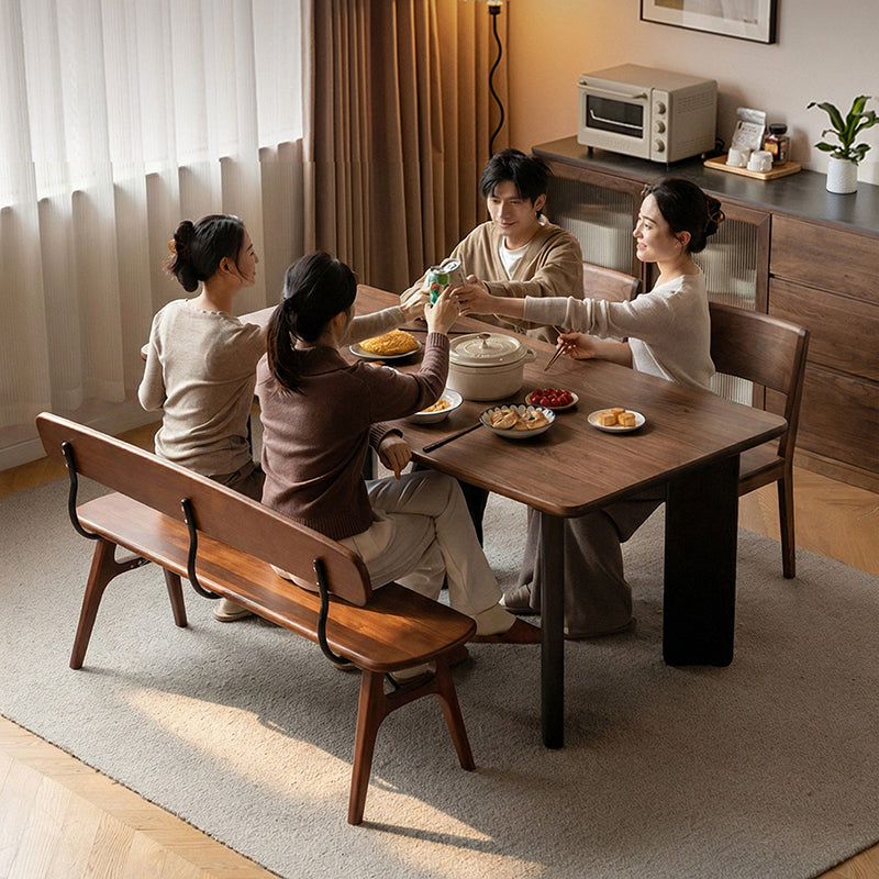 Moderne ovale Sitzbank im Mid-Century-Stil aus Kautschukholz und Karbonstahl mit bequemer Rückenlehne, ohne Armlehnen, für Esszimmer &amp; Eingangsbereich 