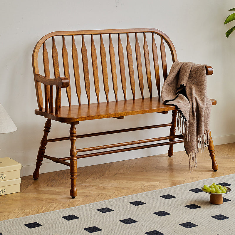 Traditional Vintage Hollow Trapezoidal Red Oak Plywood Bench Backrest Armrest For Dining Room &amp; Balcony