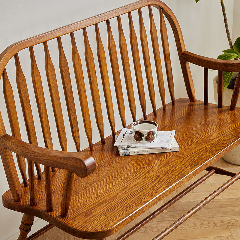 Traditional Vintage Hollow Trapezoidal Red Oak Plywood Bench Backrest Armrest For Dining Room &amp; Balcony