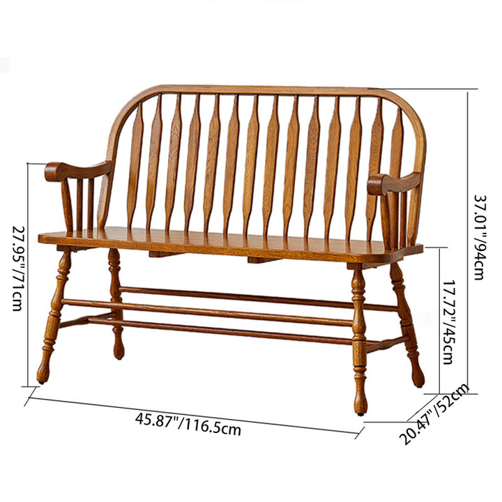 Traditional Vintage Hollow Trapezoidal Red Oak Plywood Bench Backrest Armrest For Dining Room &amp; Balcony