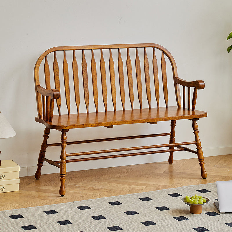Traditional Vintage Hollow Trapezoidal Red Oak Plywood Bench Backrest Armrest For Dining Room &amp; Balcony