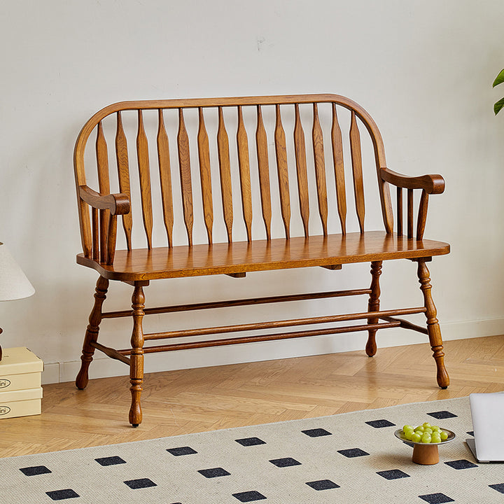 Traditional Vintage Hollow Trapezoidal Red Oak Plywood Bench Backrest Armrest For Dining Room &amp; Balcony