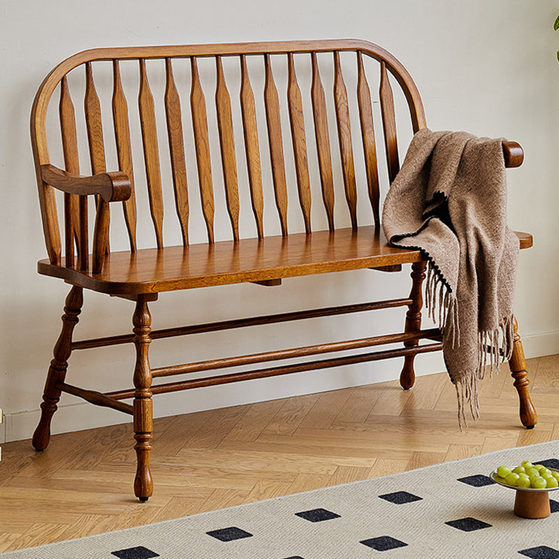 Traditional Vintage Hollow Trapezoidal Red Oak Plywood Bench Backrest Armrest For Dining Room &amp; Balcony