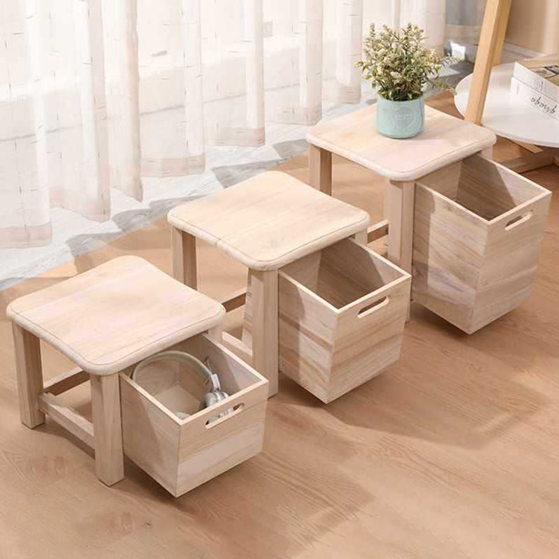 Modern Minimalist Square Paulownia Wood Lightweight Low Stool Backless Armless For Hallway &amp; Entryway