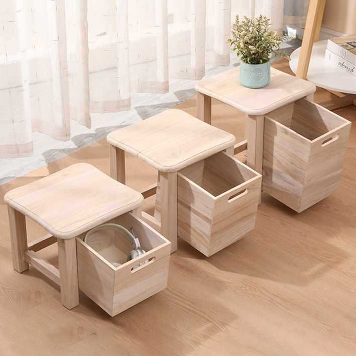 Tabouret bas carré minimaliste moderne en bois de paulownia léger sans dossier ni accoudoirs pour couloir et entrée 