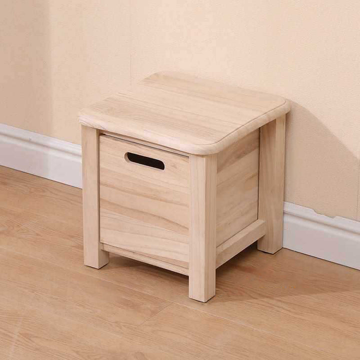 Modern Minimalist Square Paulownia Wood Lightweight Low Stool Backless Armless For Hallway &amp; Entryway
