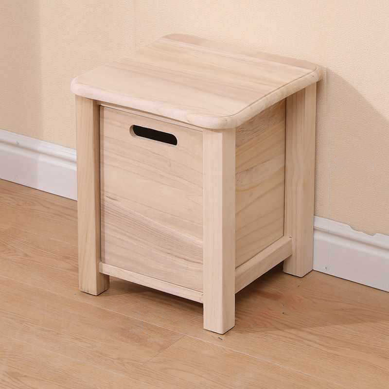Modern Minimalist Square Paulownia Wood Lightweight Low Stool Backless Armless For Hallway &amp; Entryway