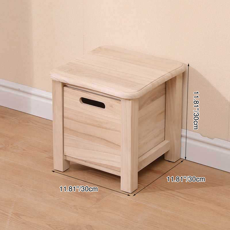 Modern Minimalist Square Paulownia Wood Lightweight Low Stool Backless Armless For Hallway &amp; Entryway