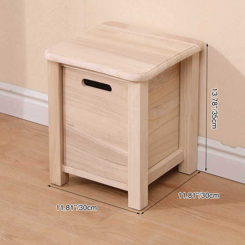 Modern Minimalist Square Paulownia Wood Lightweight Low Stool Backless Armless For Hallway &amp; Entryway