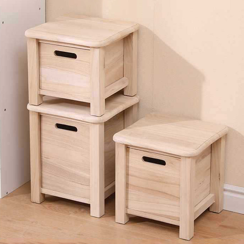 Modern Minimalist Square Paulownia Wood Lightweight Low Stool Backless Armless For Hallway &amp; Entryway