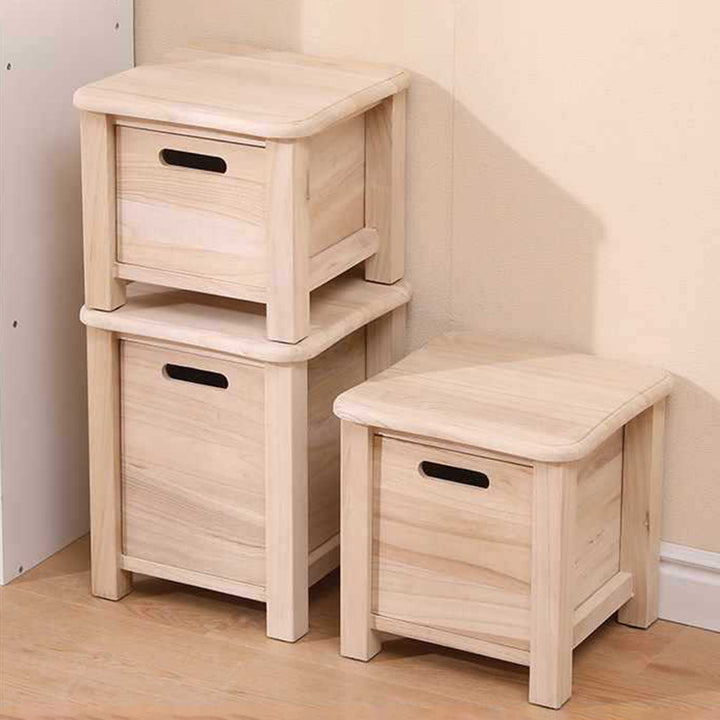 Tabouret bas carré minimaliste moderne en bois de paulownia léger sans dossier ni accoudoirs pour couloir et entrée 