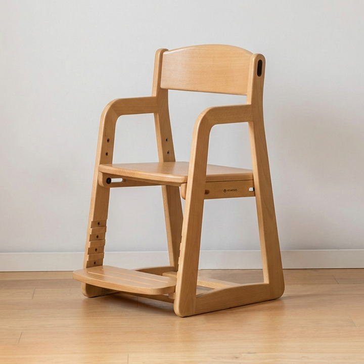Chaise de salon pour enfants moderne minimaliste en trapèze, bois de hêtre, similicuir, mousse, réglable, avec dossier et accoudoirs pour salon 