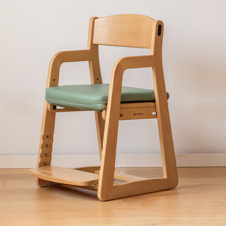 Chaise de salon pour enfants moderne minimaliste en trapèze, bois de hêtre, similicuir, mousse, réglable, avec dossier et accoudoirs pour salon 