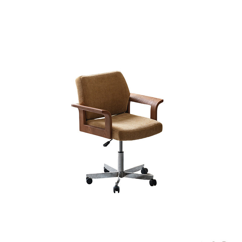 Chaise de bureau contemporaine scandinave en bois massif, contreplaqué, chenille et acier inoxydable, carrée, relevable et pivotante, avec dossier et accoudoirs, pour la maison et le bureau 