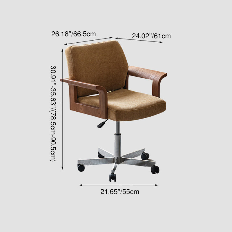 Chaise de bureau contemporaine scandinave en bois massif, contreplaqué, chenille et acier inoxydable, carrée, relevable et pivotante, avec dossier et accoudoirs, pour la maison et le bureau 