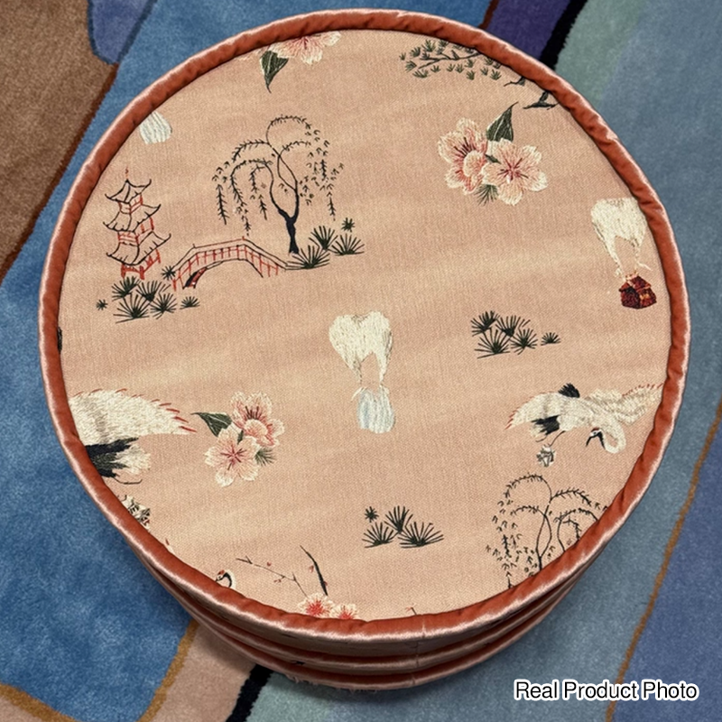 Tabouret de coiffeuse sans dossier ni accoudoirs en bois massif, velours imprimé cylindrique chinois traditionnel, cuir PU, pour chambre à coucher 