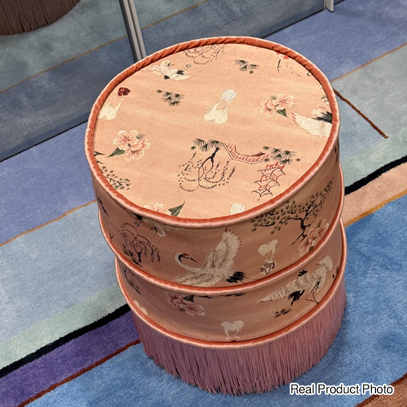 Tabouret de coiffeuse sans dossier ni accoudoirs en bois massif, velours imprimé cylindrique chinois traditionnel, cuir PU, pour chambre à coucher 