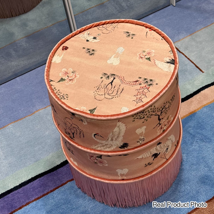 Tabouret de coiffeuse sans dossier ni accoudoirs en bois massif, velours imprimé cylindrique chinois traditionnel, cuir PU, pour chambre à coucher 