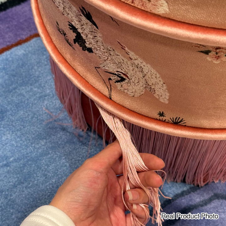 Tabouret de coiffeuse sans dossier ni accoudoirs en bois massif, velours imprimé cylindrique chinois traditionnel, cuir PU, pour chambre à coucher 