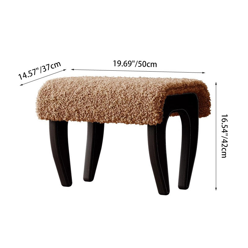 Tabouret de coiffeuse rectangulaire traditionnel français en bois massif et laine d&