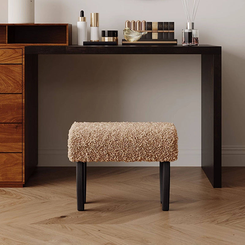 Tabouret de coiffeuse rectangulaire traditionnel français en bois massif et laine d&