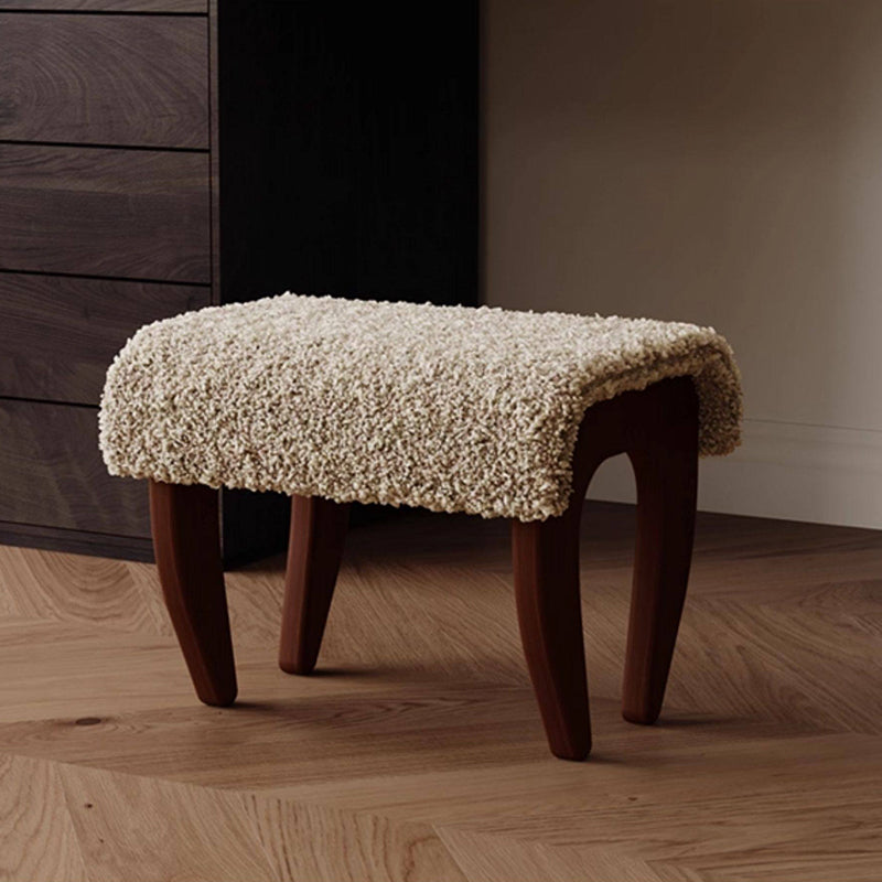 Tabouret de coiffeuse rectangulaire traditionnel français en bois massif et laine d&