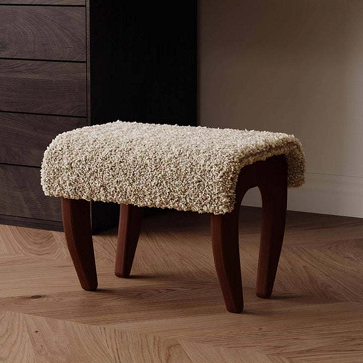 Tabouret de coiffeuse rectangulaire traditionnel français en bois massif et laine d&